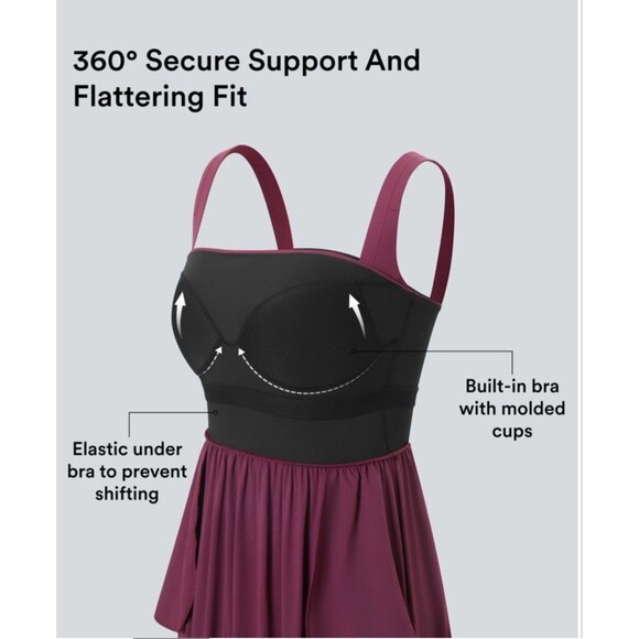 HALARA Breezeful Molded Cups Push Up Square Neck Maxi Dress Large Maroon NEW - Picture 4 of 12